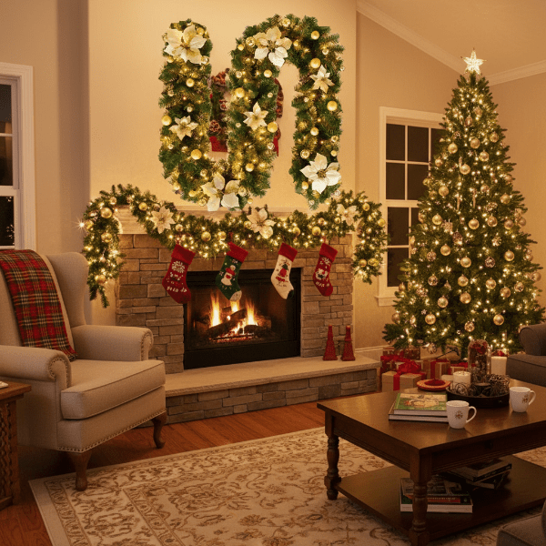 Norvo | Belyst juletrelenke laget av rattan med varmt hvite LED-lamper, 2,7 m