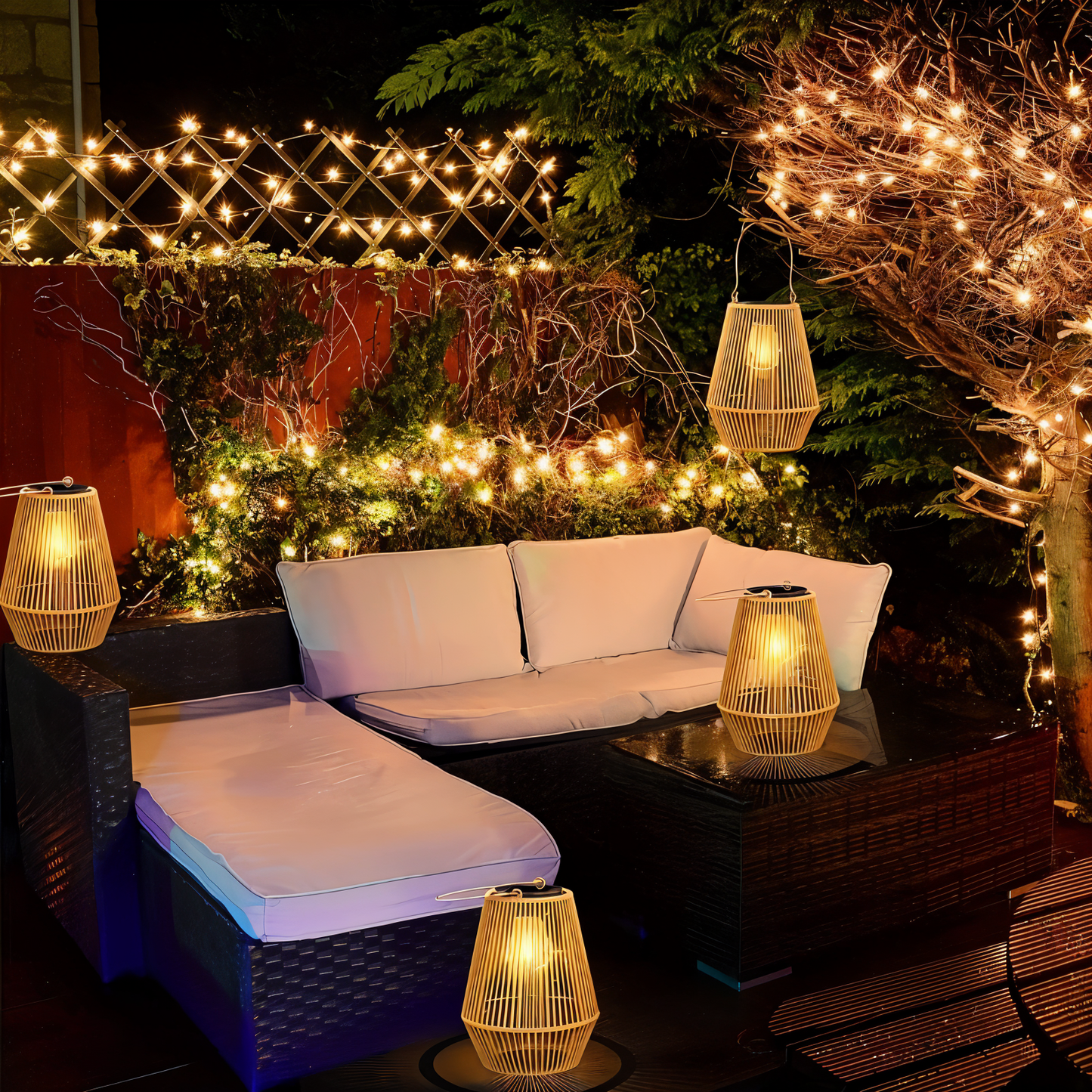 Norvo | CageRattan – Bambus Sol Gartenslys – Vanntett Hengelykt