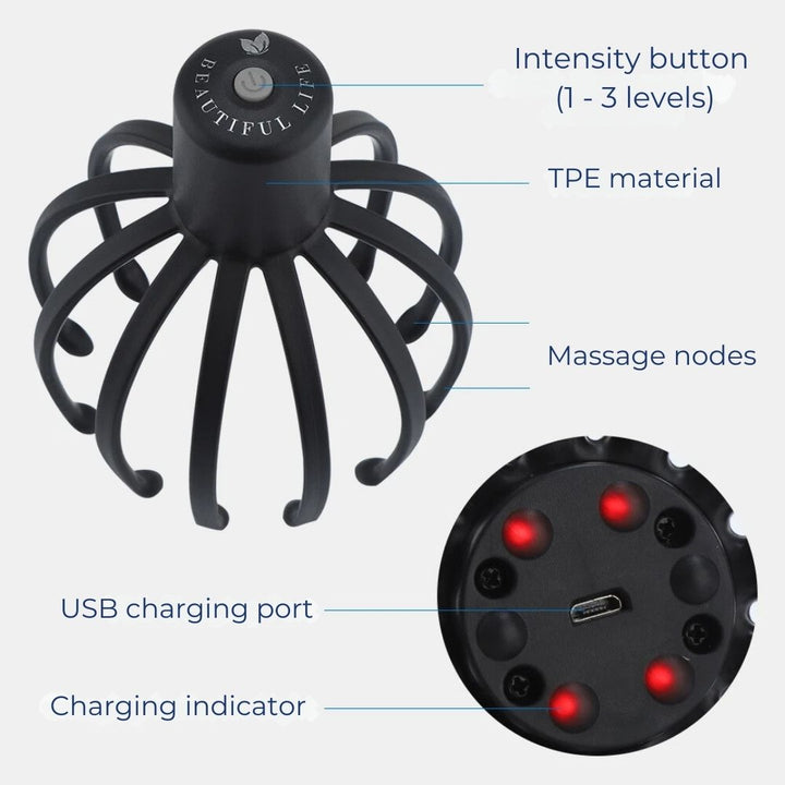 CalmFlow Smart Electric Octopus Hode Massager | Hodebunnsmassasje - Stresslettelse - Forbedret Søvn - Multi-retning Vibrasjons Hode Massager Norvo