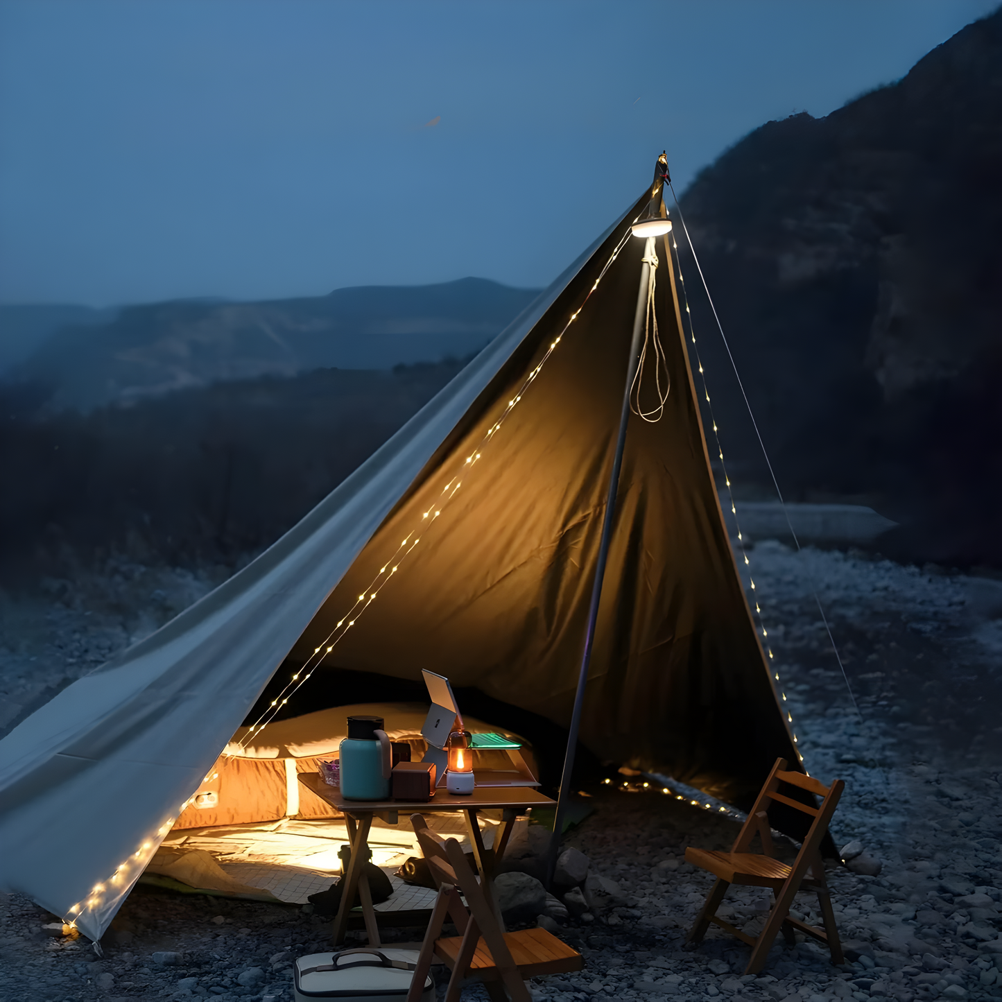 Norvo | CampBeam LED Utendørs Lyslenker – Oppladbare Vanntette Lys med Magnetiske Kroker & 5 Belysningsmodus