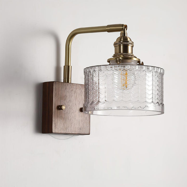 Rustikk Grønn Glassvegglampe med Trebase | Norvo