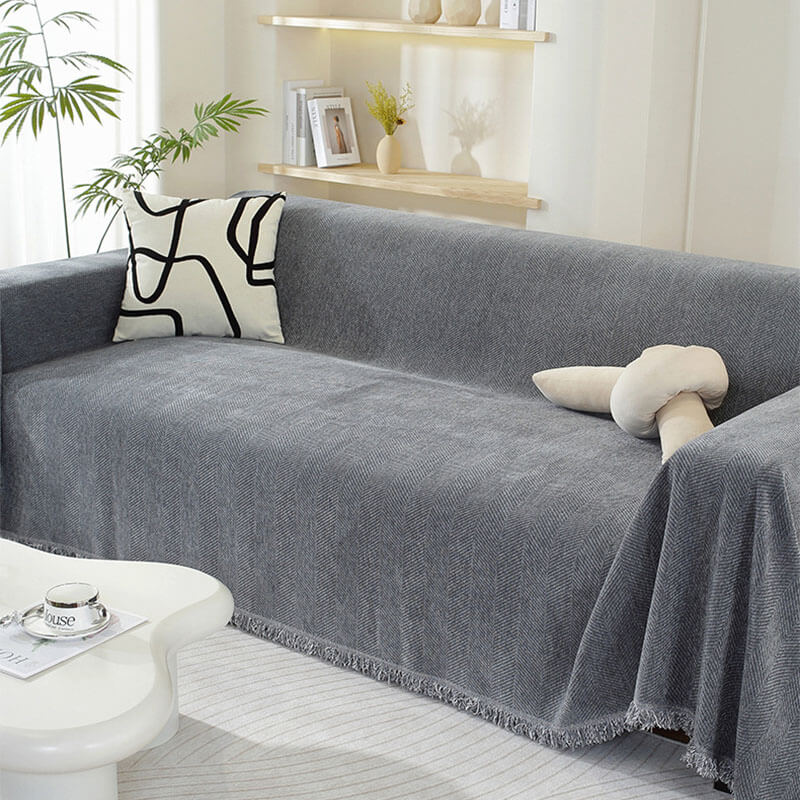 Norvo | Chenille Teppe Herringbone Quaste Sofa Deksel