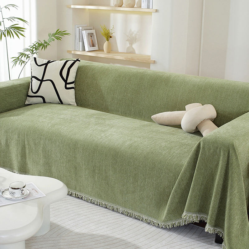 Norvo | Chenille Teppe Herringbone Quaste Sofa Deksel