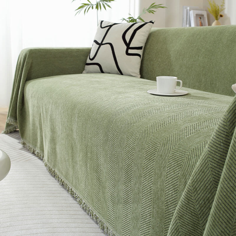 Norvo | Chenille Teppe Herringbone Quaste Sofa Deksel
