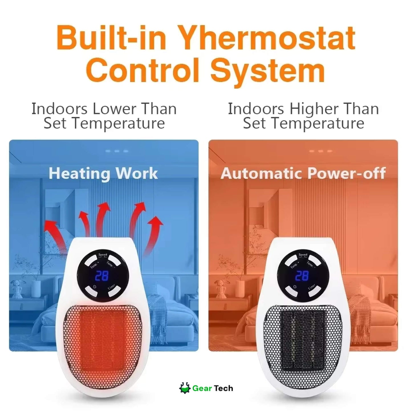 Norvo | Kompakt Elektrisk Varmer - USB og Plug-In Bærbar liten elektrisk varmer