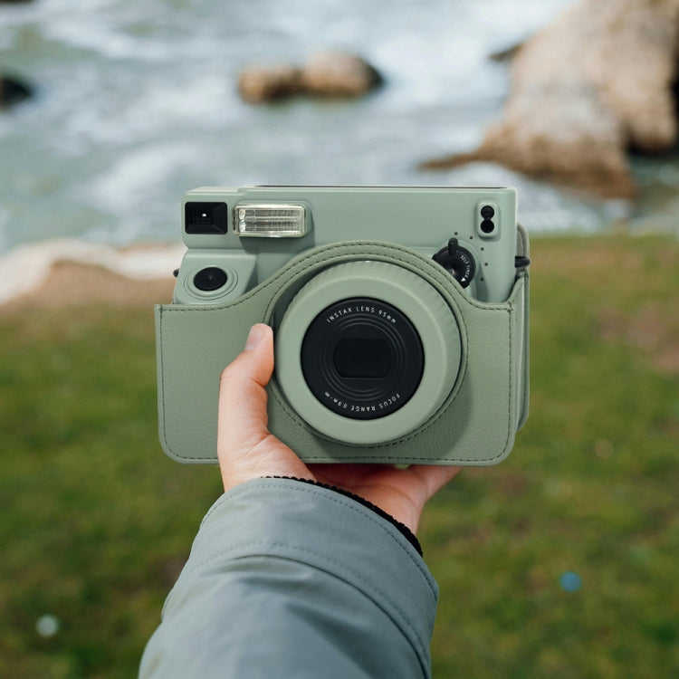 Norvo | For FUJIFILM Instax WIDE 400 Helkropp Skinnveske med Skulderreim (Grønn)