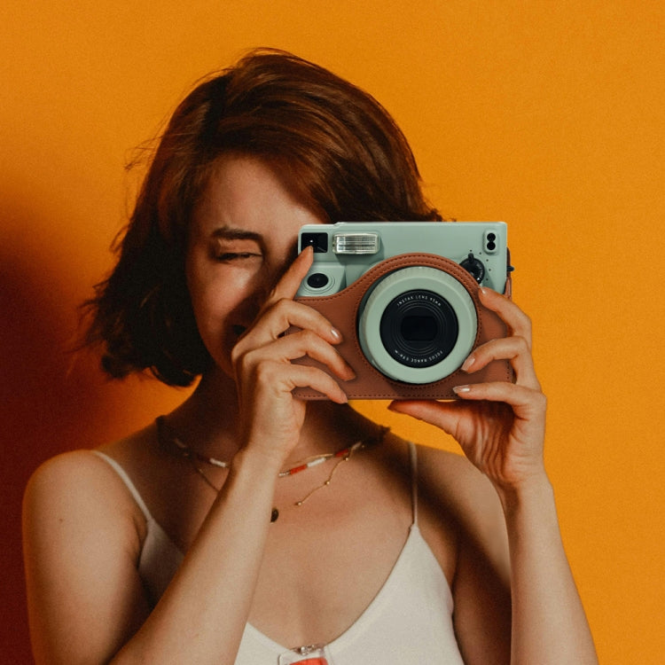 Norvo | For FUJIFILM Instax WIDE 400 Helkropp Skinnveske med Skulderreim (Grønn)