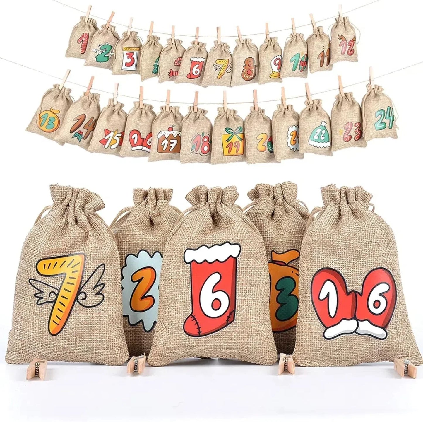 Norvo | DIY Jute Adventskalender med 24 tomme lommer til jul - Henge nedtelling kalender