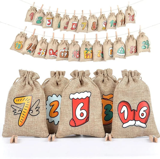 Norvo | DIY Jute Adventskalender med 24 tomme lommer til jul - Henge nedtelling kalender