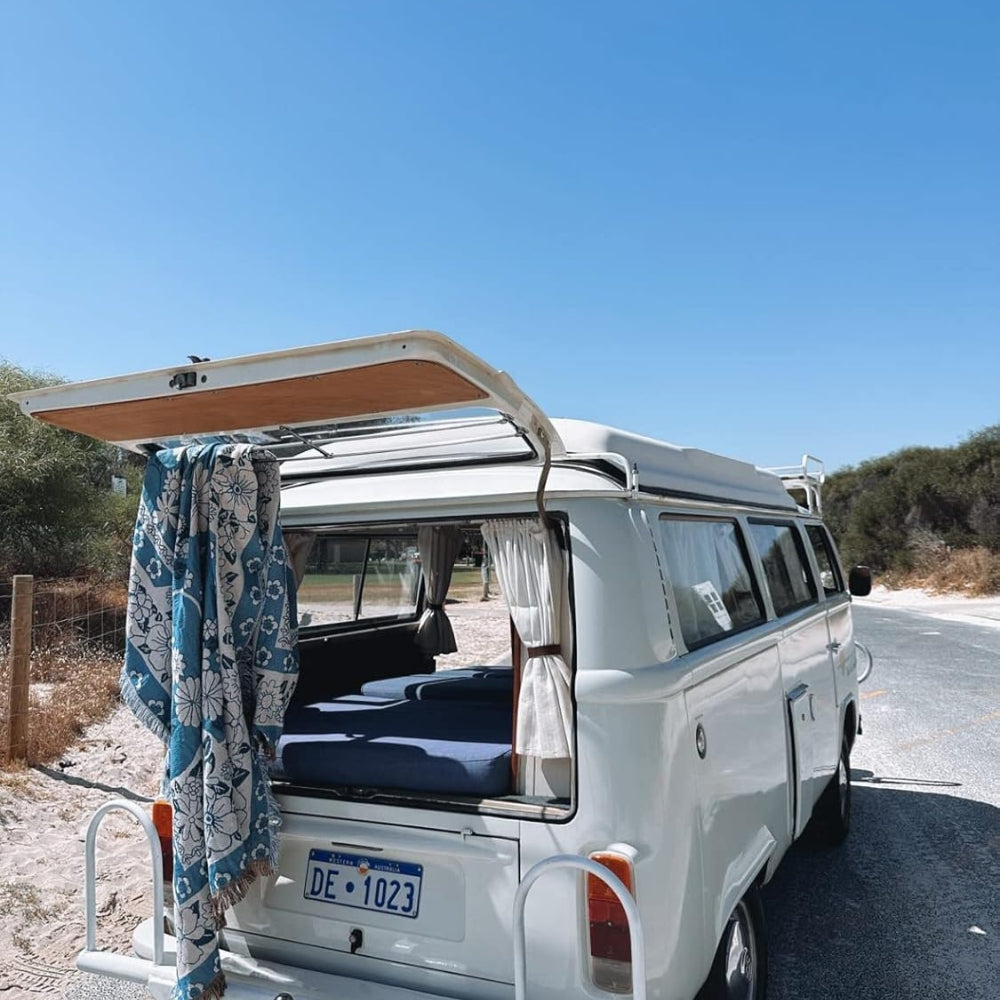 Norvo | Blå Daisy Bloom Boho Reise Utendørs Teppe