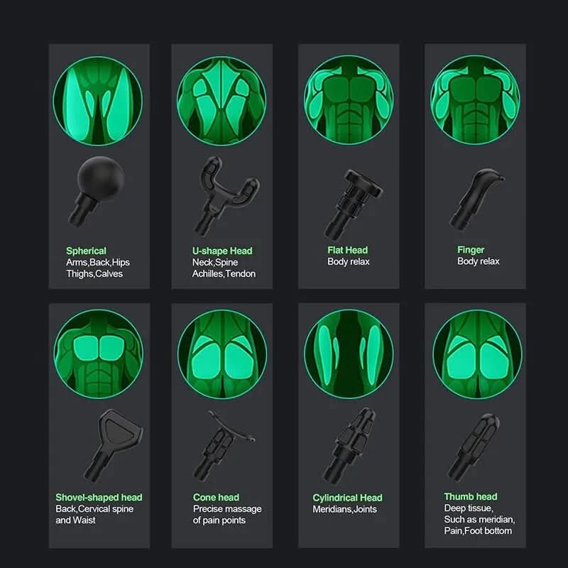 Norvo | Elektrisk massasjevåpen med 8 vedlegg for allsidig muskelapplikasjon