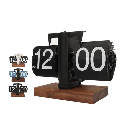 Norvo | Silvara – Vintage Flip Down Clock in Valnøtt Tre | Retro Mekanisk Design