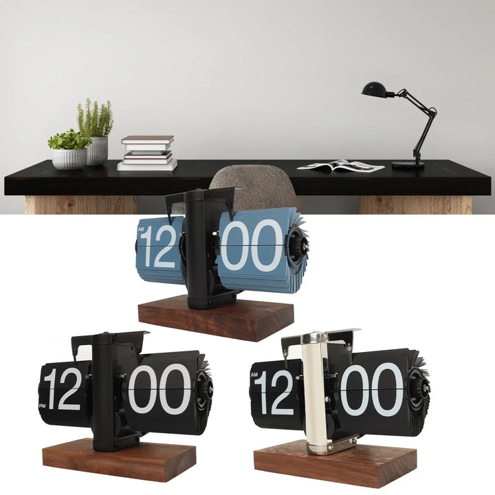 Norvo | Silvara – Vintage Flip Down Clock in Valnøtt Tre | Retro Mekanisk Design