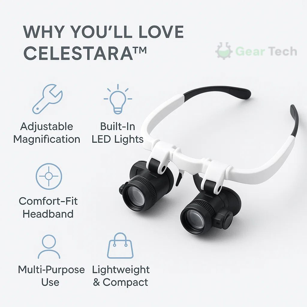 Norvo | Celestara™ | LED-belyst presisjonsforstørrer med justerbar lysstyrke | Ideell for lesing, hobbyer og detaljert arbeid