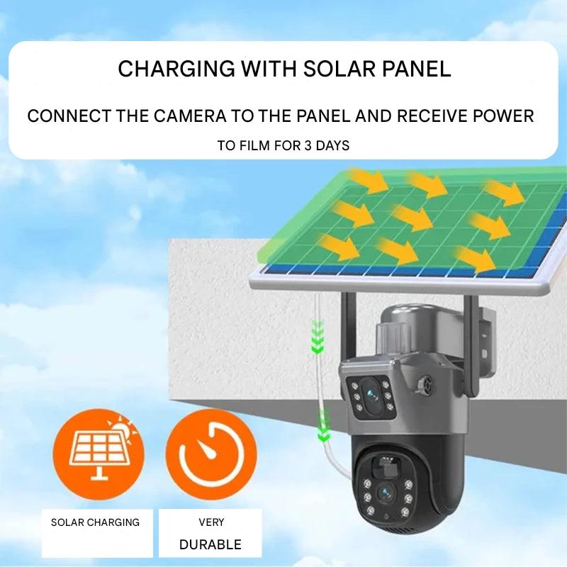 Norvo | DualGuard Solar 4K – Trådløs sikkerhetskamera med solcellepanel og 360° appkontroll