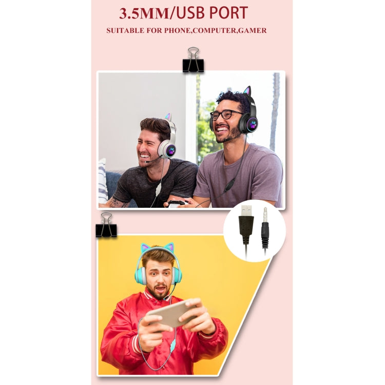 Norvo | AKZ-022 USB + 3.5mm Port Katøre Design Sammenleggbar LED Hodesett med Mikrofon (Svart)