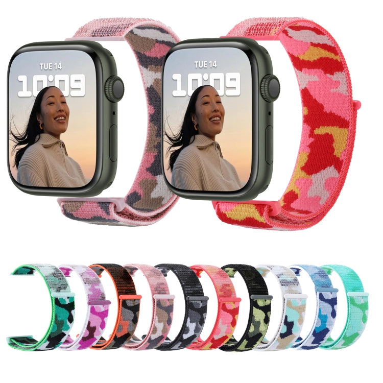 Norvo | Frerndorf | Nylon Loop Klokkerem for Apple Watch Ultra 49mm & Watch Ultra 2 49mm / Series 9 & 8 & 7 45mm / SE 3 & SE 2 & 6 & SE & 5 & 4 44mm / 3 & 2 & 1 42mm (Hæren Grønn Kamuflasje)