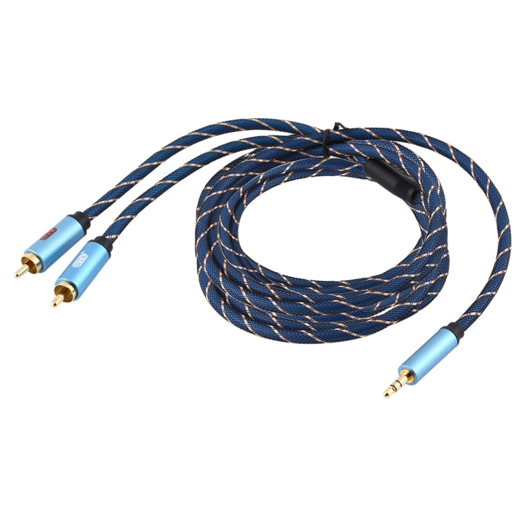 Norvo | EMK 3,5 mm hannplugg til 2 x RCA hann gullbelagt kontakter høyttaler audio kabel, kabel lengde: 5 m (Mørk Blå)