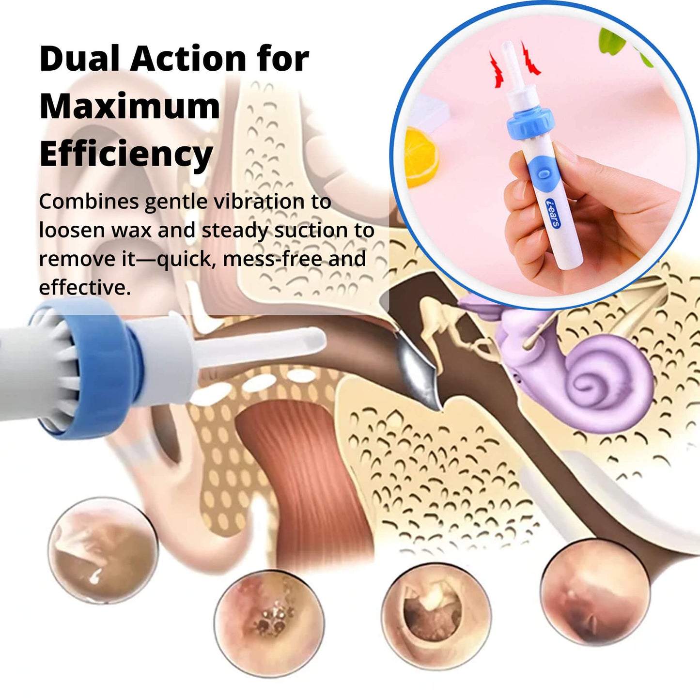 Norvo | Elektrisk Ørevoks Sugeverktøy | Ergonomisk, Silikon Spiss & Kompakt Design for Sikker Ørehygiene Hjemme eller på Reiser