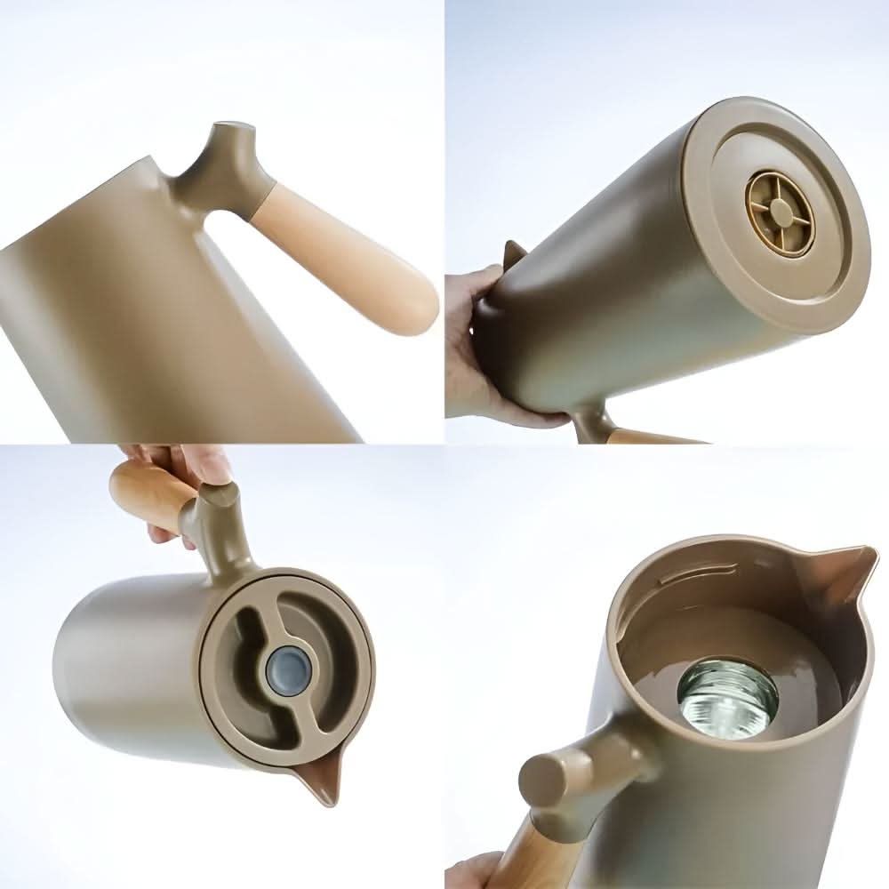 Norvo | Elegant dobbelvegg glasskaraffel med trehåndtak for varme og kalde drikker