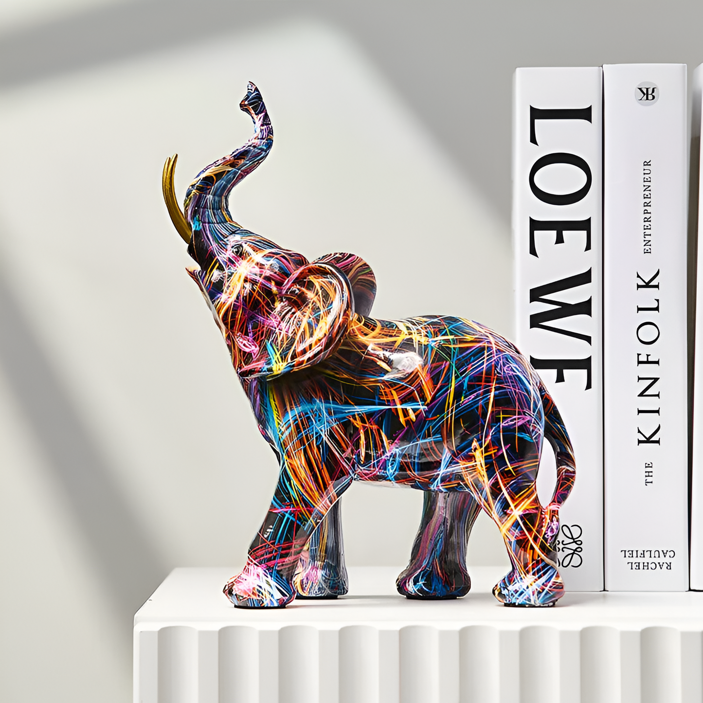 Norvo | ColorPower Elefant Statue – Dekorativ Statue med Livlige Mønstre