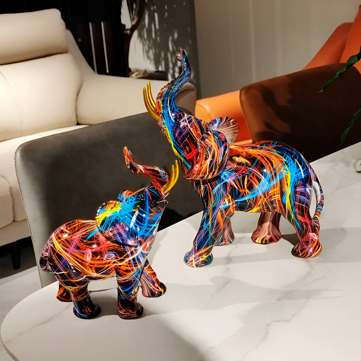 Norvo | ColorPower Elefant Statue – Dekorativ Statue med Livlige Mønstre