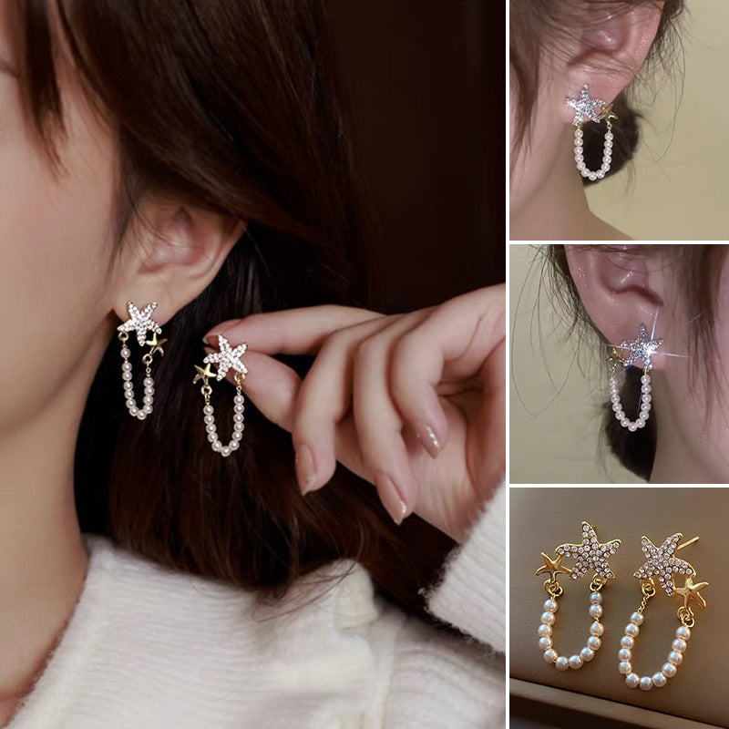 Norvo | Diamant sjøstjerne perleøredobber