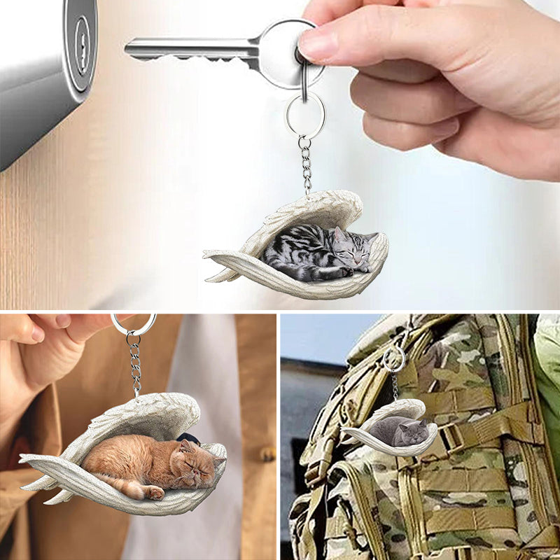 Norvo | Akryll Katt Engel Nøkkelring