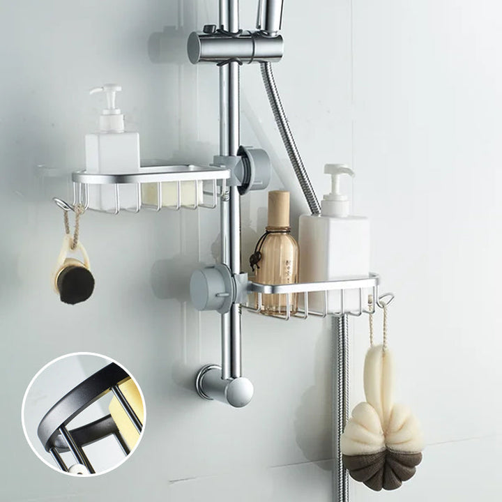 Norvo | Dusjholder for sjampo og såpe – Rustfritt aluminium – Sølv eller svart – Ingen boring