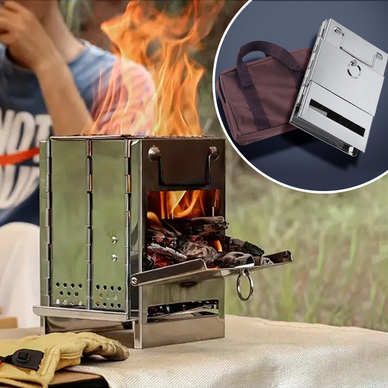 Norvo | Utendørs sammenleggbart vedovn mini rustfritt stål grill camping piknik
