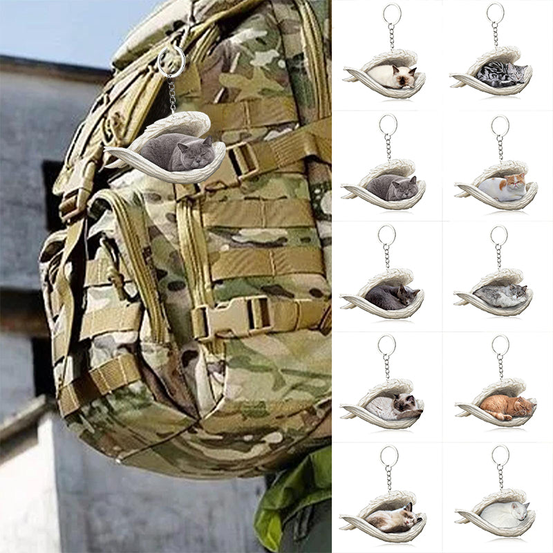 Norvo | Akryll Katt Engel Nøkkelring