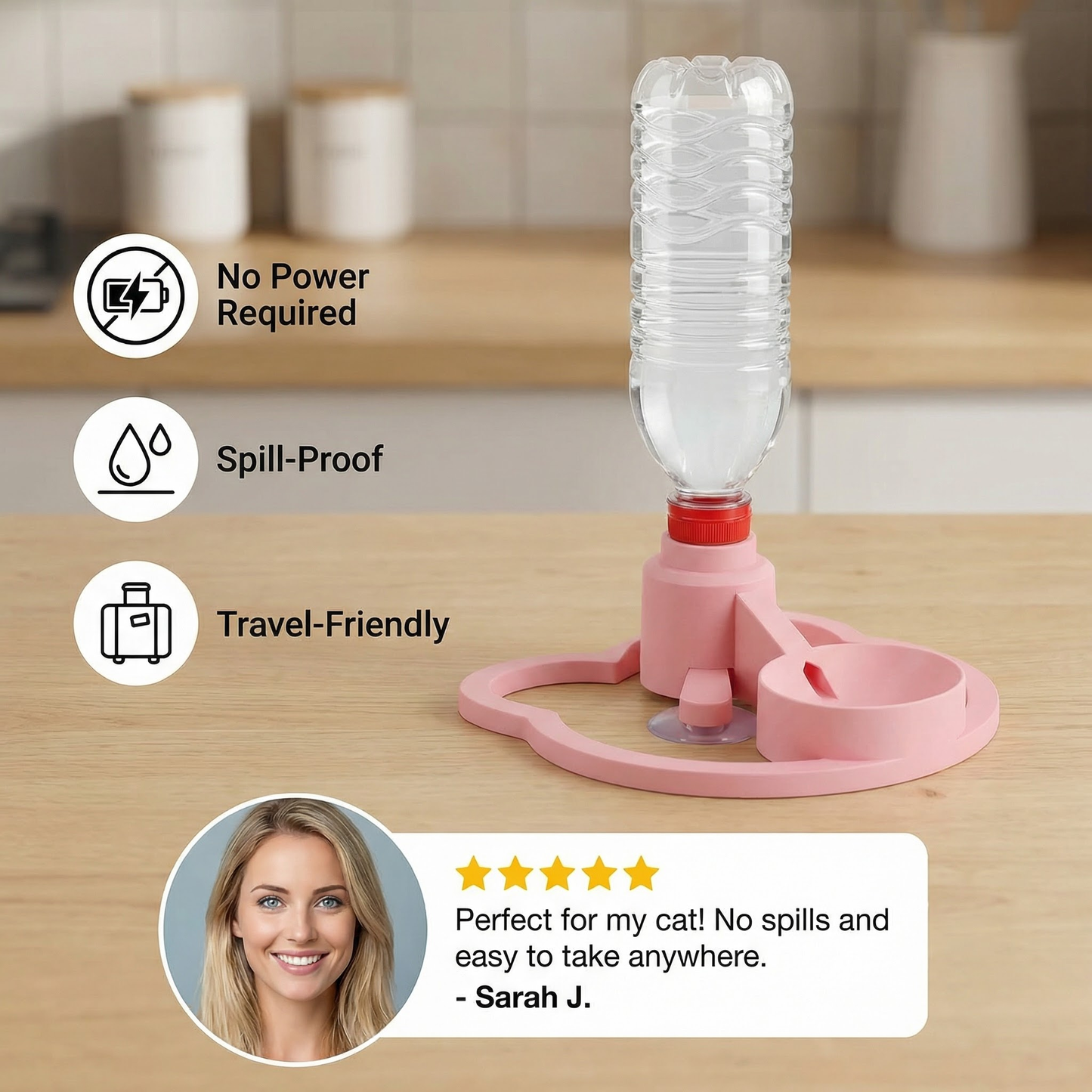 Automatisk kjæledyr vann dispenser – Ingen strøm nødvendig, sølefri & reisevennlig skål