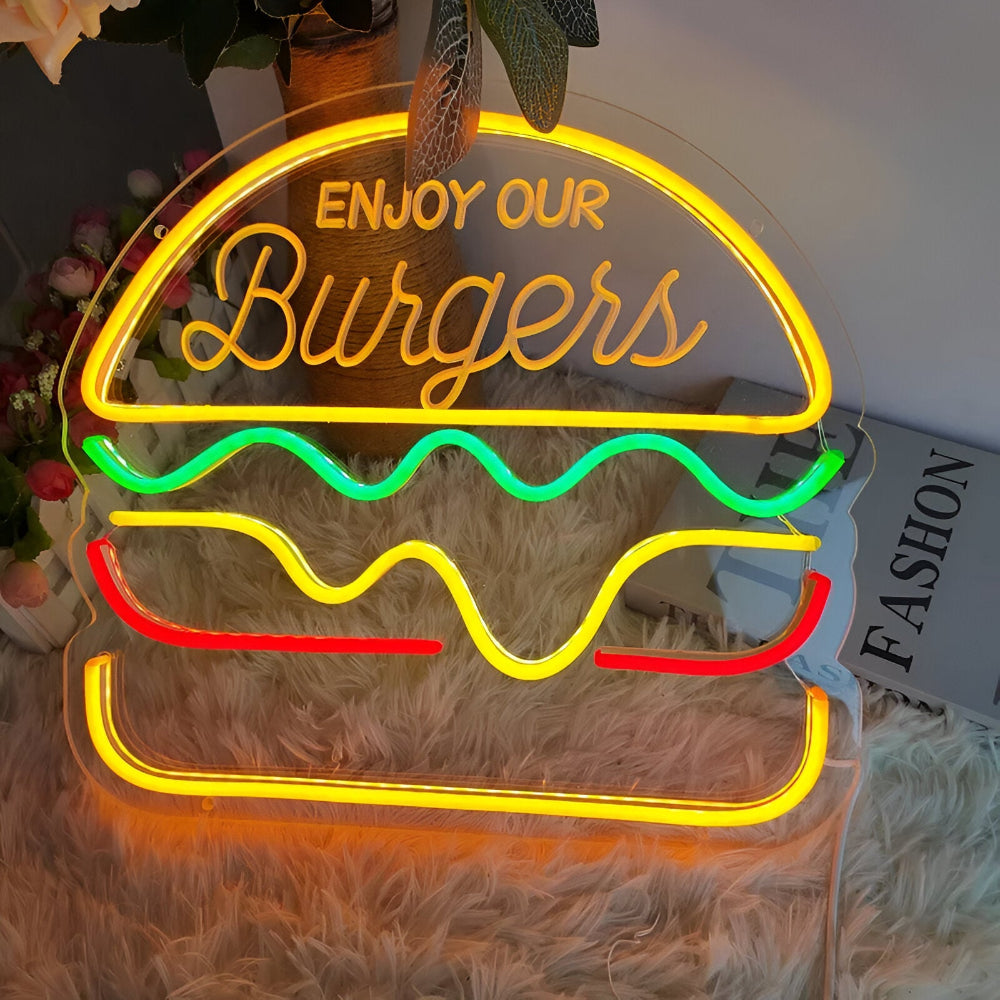 Norvo | Fast Food LED Neon Lys – Fargerik Veggdekorasjon med USB Tilkobling
