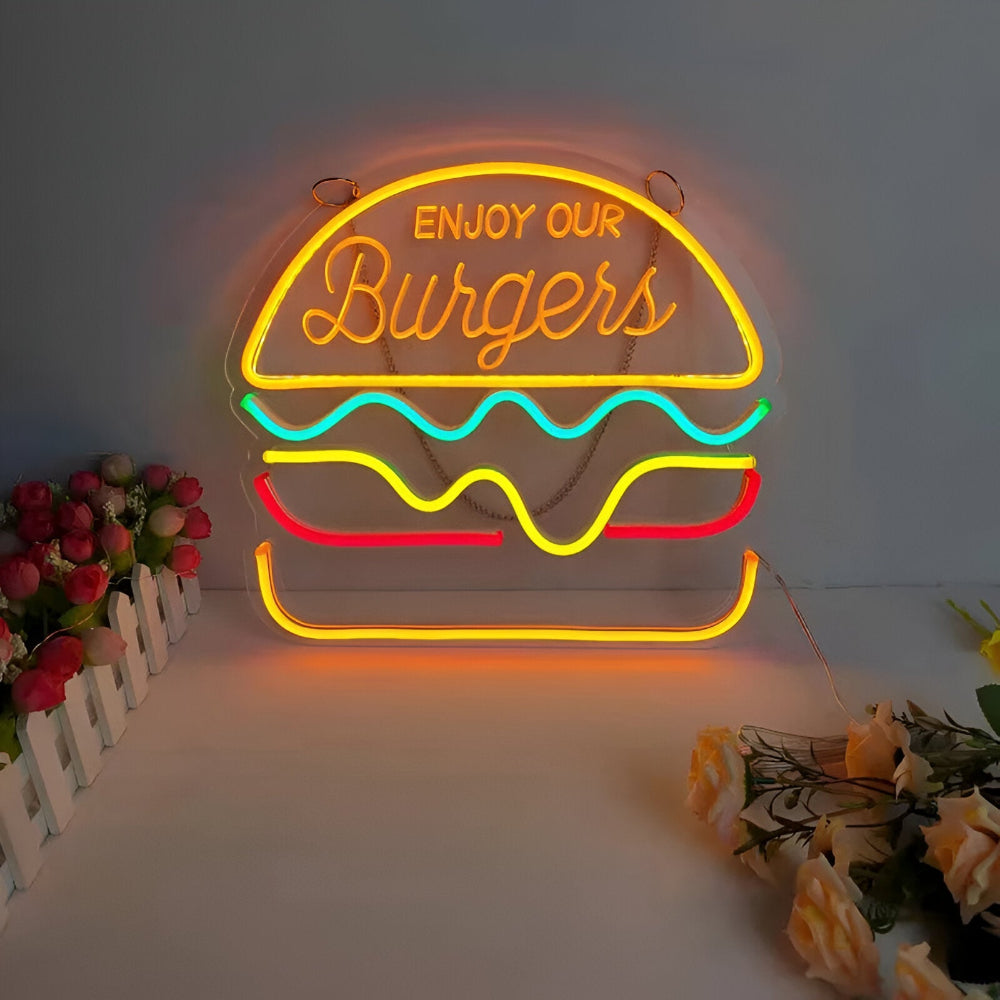 Norvo | Fast Food LED Neon Lys – Fargerik Veggdekorasjon med USB Tilkobling