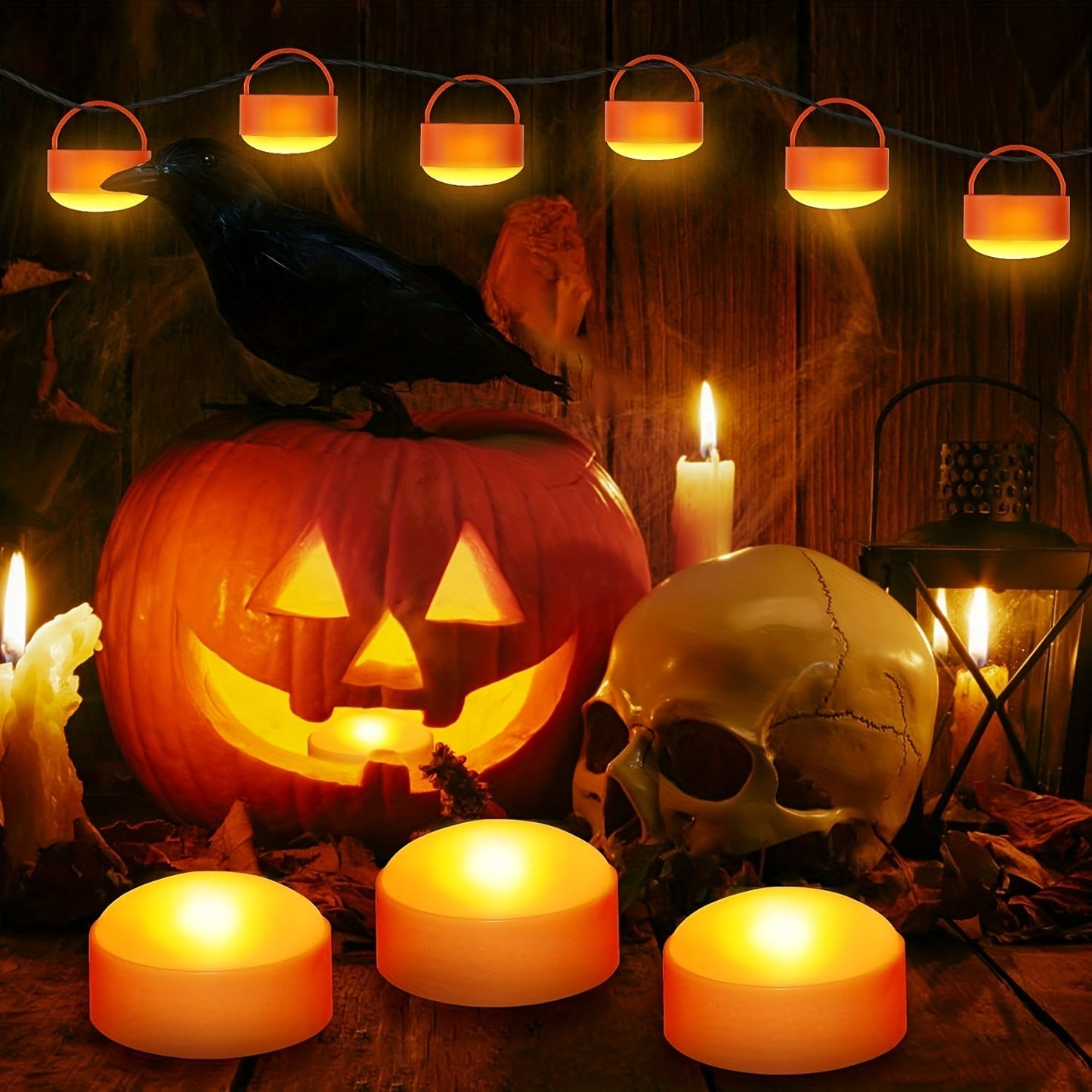 Norvo | Flameless Jack-O’-Lantern Lykter – LED Batteri Te-lys Dekor Sett