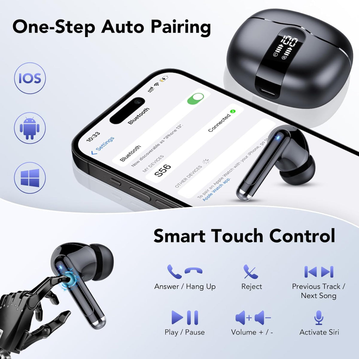 Norvo | Vanntette Bluetooth Ørepropper - Støydempende Trådløse Ørepropper