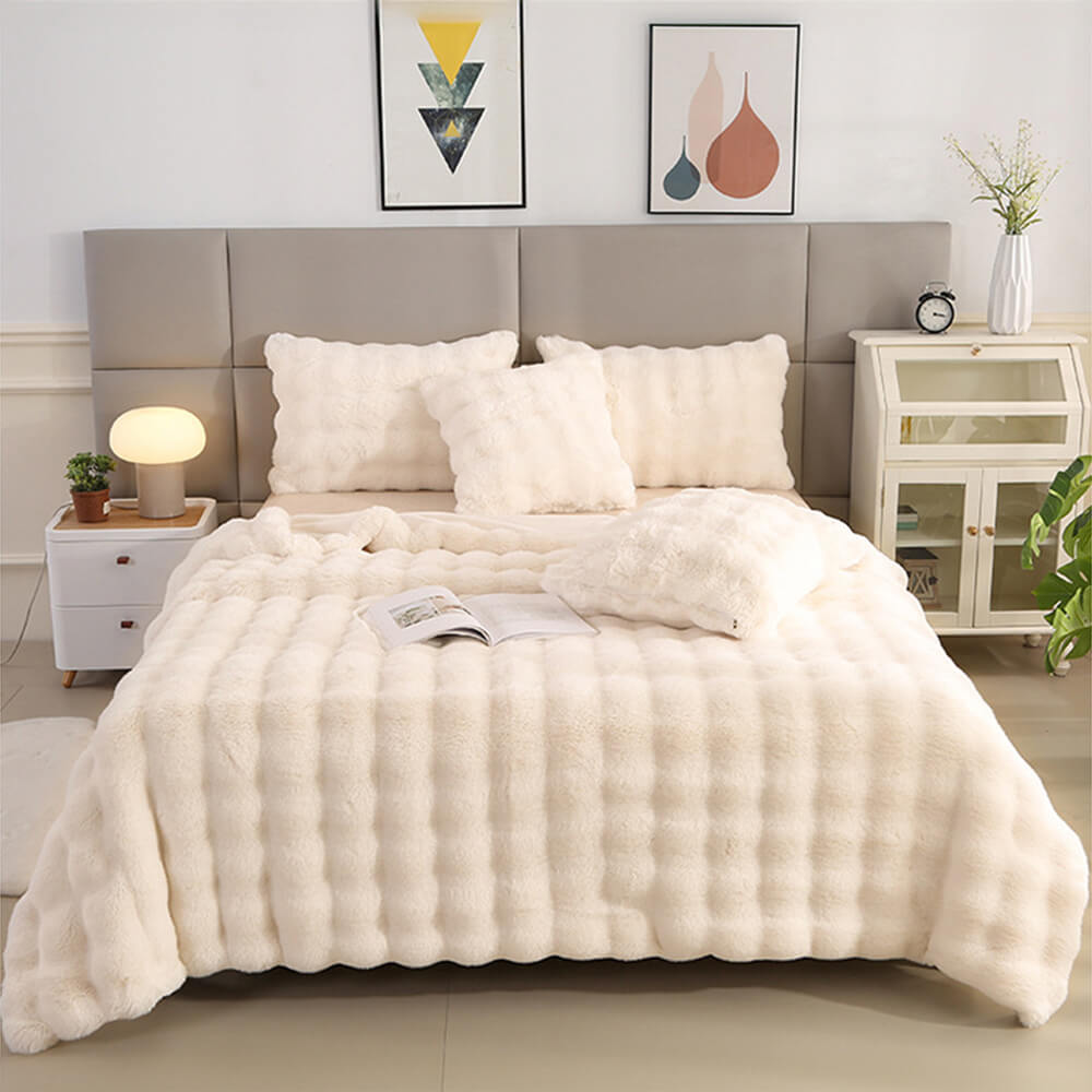 Norvo | Premium Bubble Dobbel Lag Tykk Falsk Kanin Pels Teppe