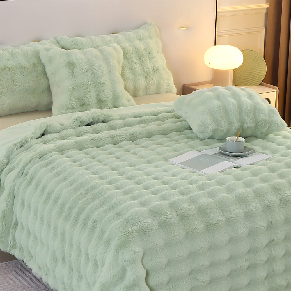 Norvo | Premium Bubble Dobbel Lag Tykk Falsk Kanin Pels Teppe