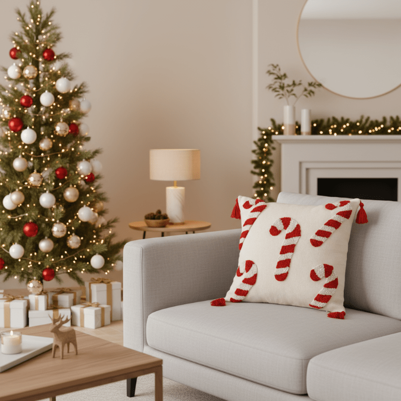 Norvo | Festiv juleputevar med godteristangmotiv og mykt polyesterstoff