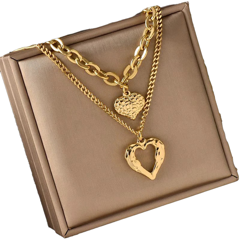 Norvo | Chic Double-Layer Heart & Cuban Link Chain Choker Necklace