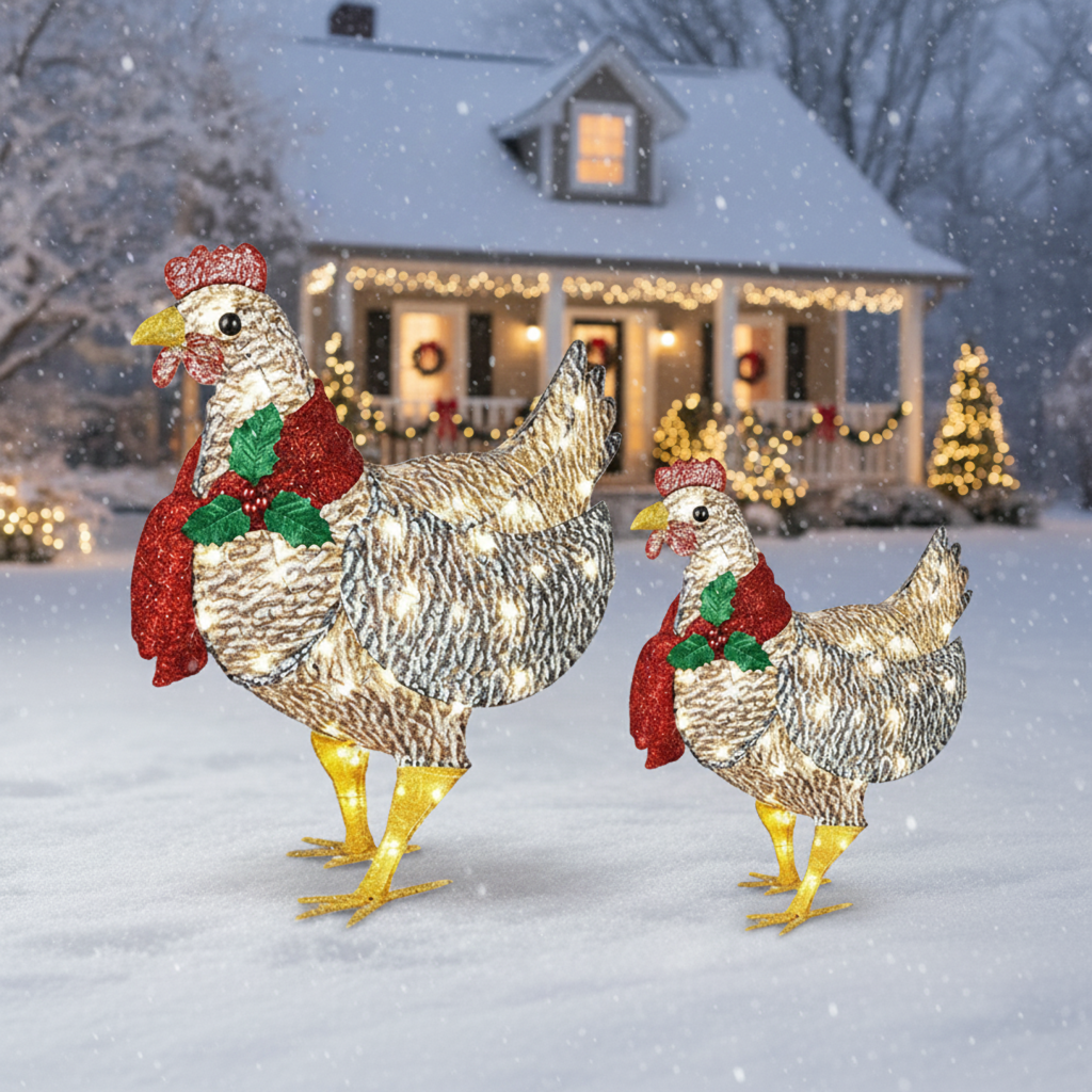 Norvo | WinterHen LED Høne med Skjerf – Værbestandig Juledekorasjon Utendørs