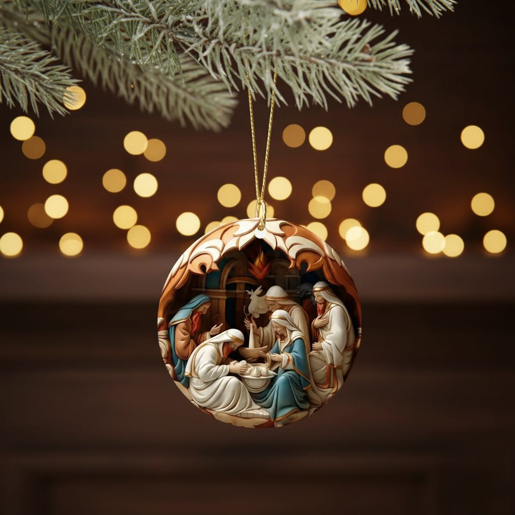 Norvo | Eksklusiv Krybbescene Julepynt i Keramikk – Religiøst Ornament