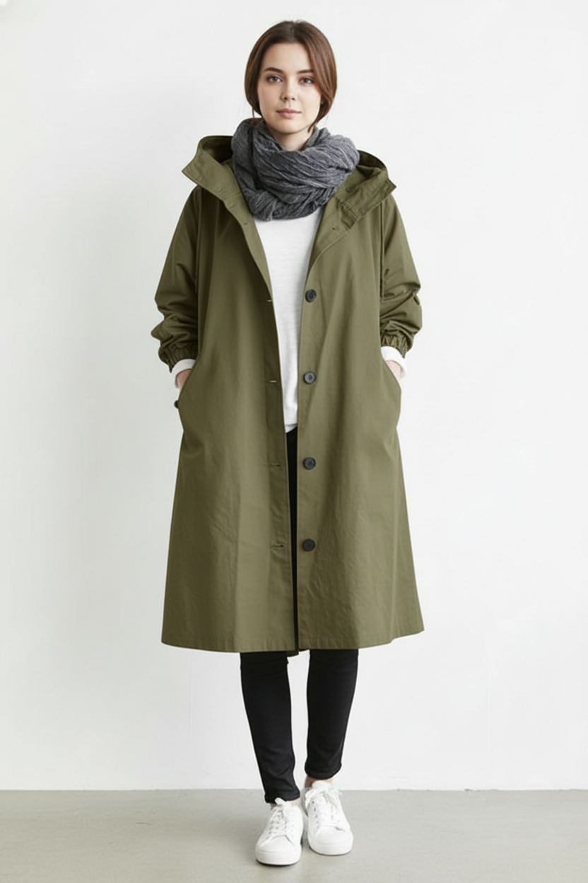 Norvo | Vind- og Vanntett Trenchcoat for Kvinner – Med Hette for Høst & Vinter