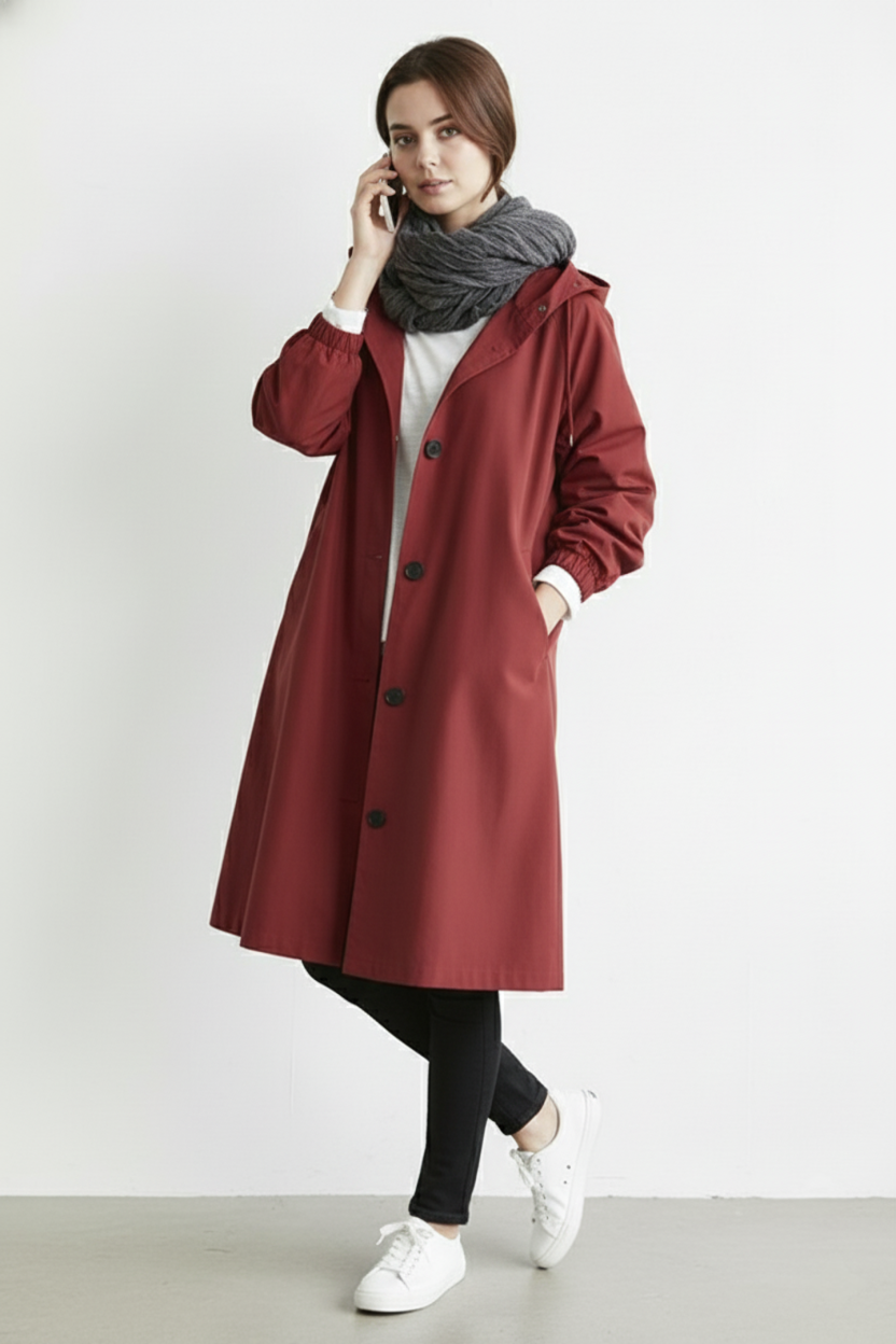 Norvo | Vind- og Vanntett Trenchcoat for Kvinner – Med Hette for Høst & Vinter