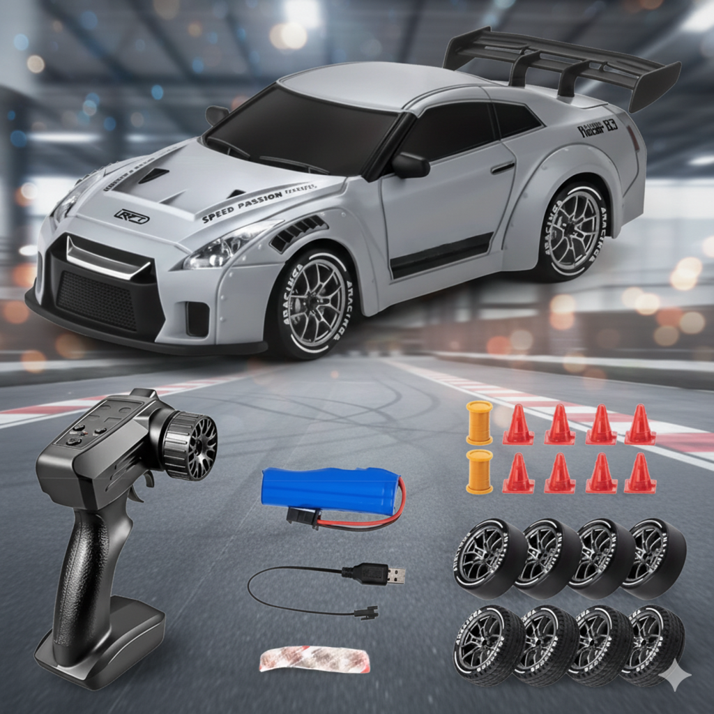 Norvo | RACEREDGE RC Driftbil – 1:24 Skala, 4WD & LED-hjul (Oppladbar)