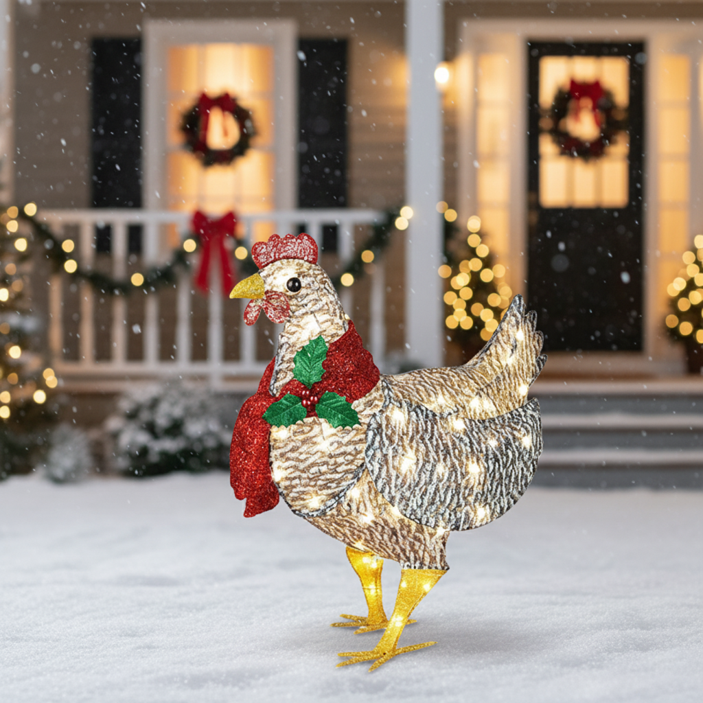 Norvo | WinterHen LED Høne med Skjerf – Værbestandig Juledekorasjon Utendørs