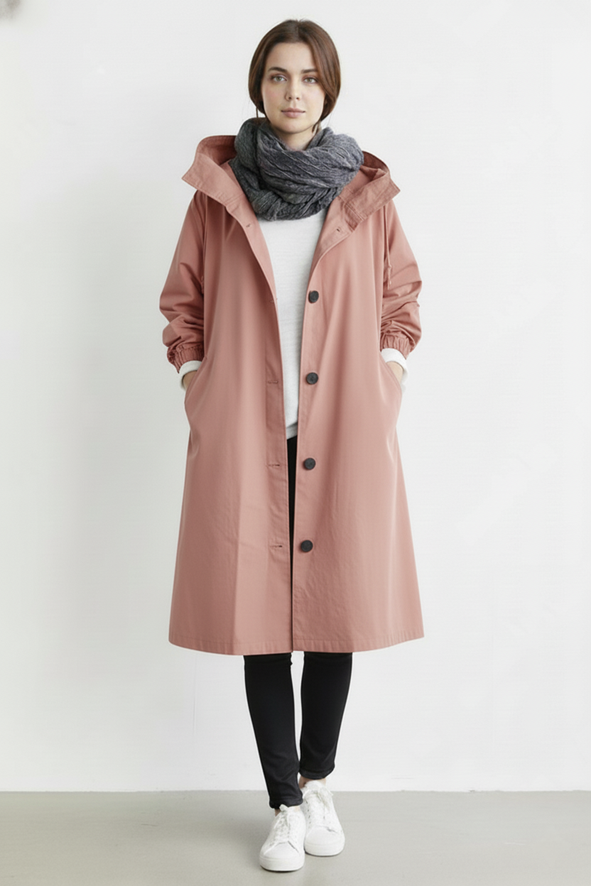 Norvo | Vind- og Vanntett Trenchcoat for Kvinner – Med Hette for Høst & Vinter