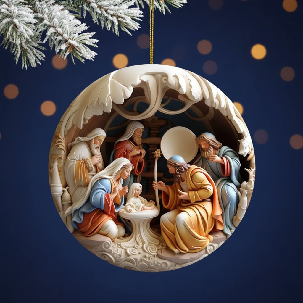 Norvo | Eksklusiv Krybbescene Julepynt i Keramikk – Religiøst Ornament