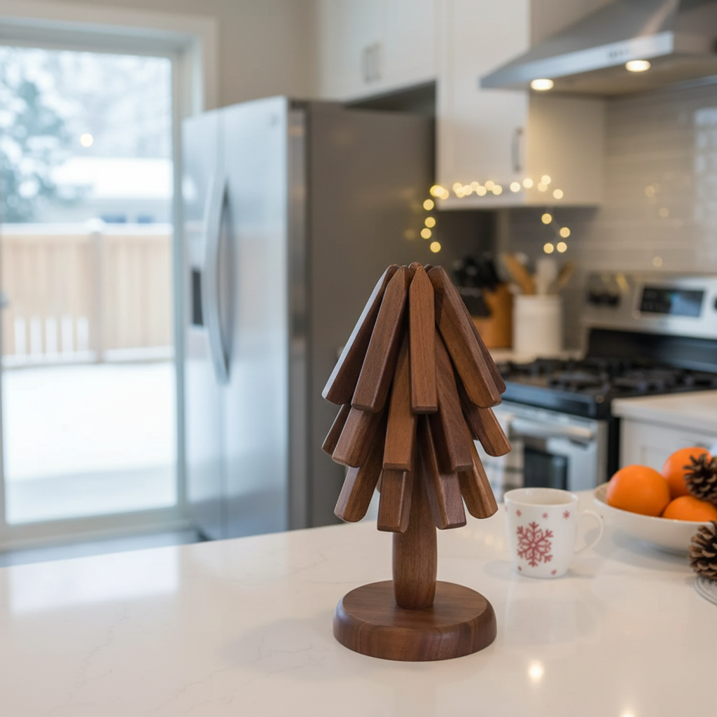 Norvo | Sammenleggbart Gryteunderlag i Sort Valnøtt – Juletre Coastere & Kjøkkenpynt