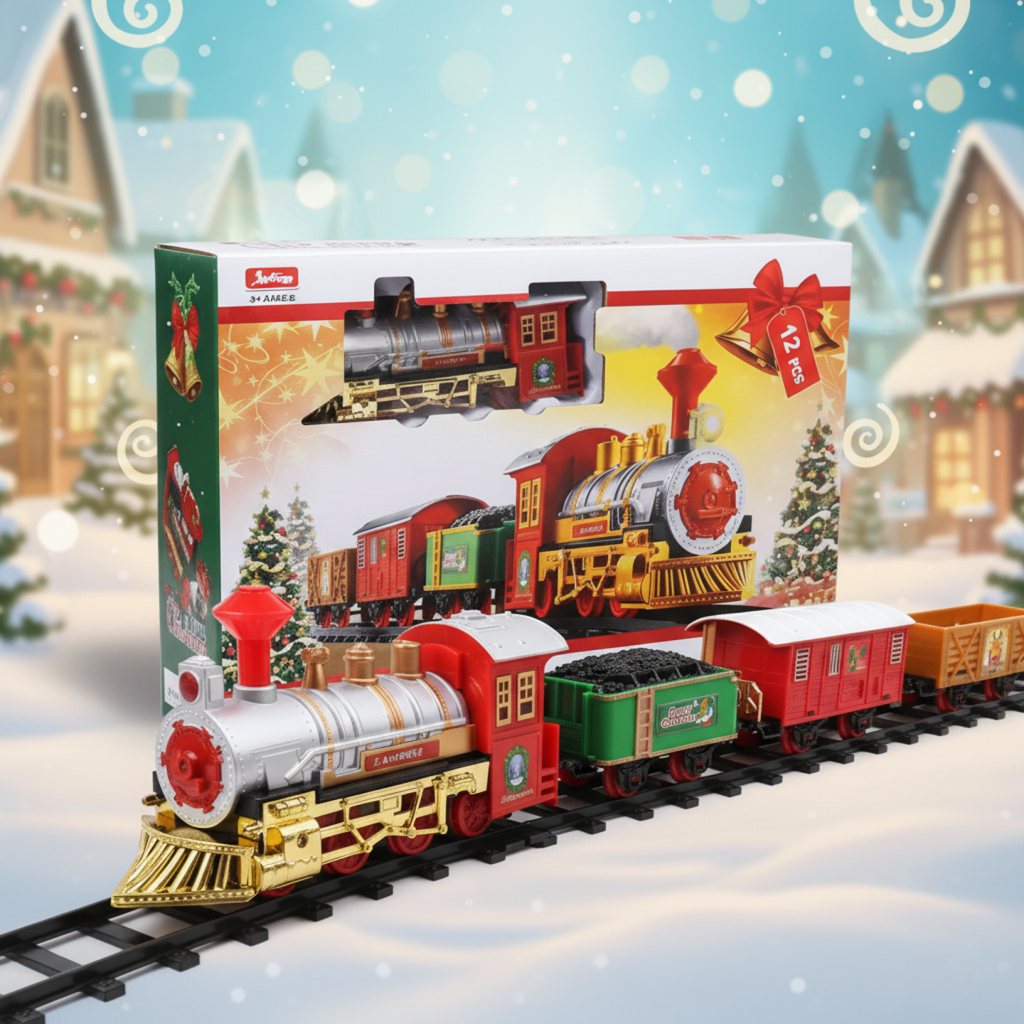 Elektrisk Juletogsett til Barn – Byggesett med Musikk, Lys & Sikre ABS-Materialer